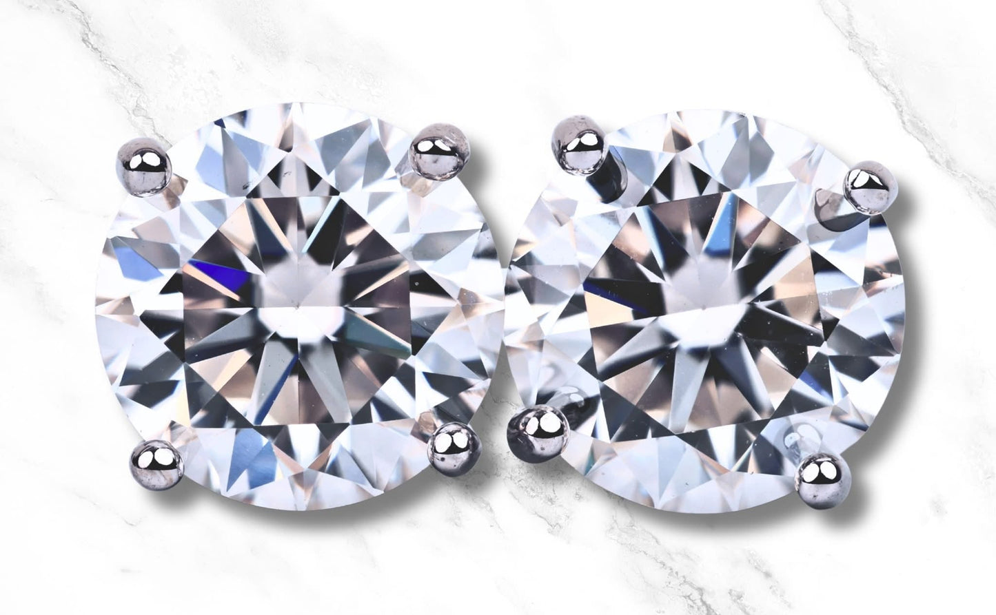 Moissanite Stud Earrings - Rhodium Coated Sterling Silver - D VVS XXX Grade Moissanite