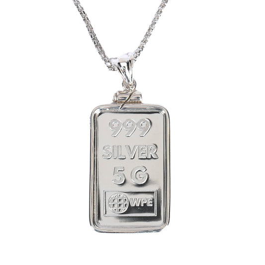 WPE Rectangle Amulet Pendant Necklace - 5 Gram .999 Silver Art Bar - "SWISS" - WPE