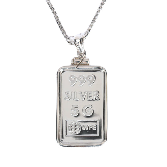 WPE Rectangle Amulet Pendant Necklace - 5 Gram .999 Silver Art Bar - "SNAKE" - WPE